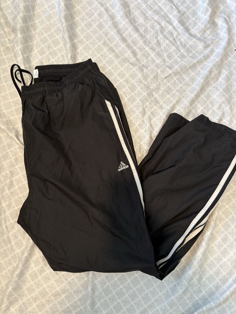 Adidas Black Track Pants Men's Size L with White 3-Stripes Elastic Waist
