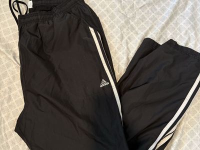 Adidas Black Track Pants Men's Size L with White 3-Stripes Elastic Waist