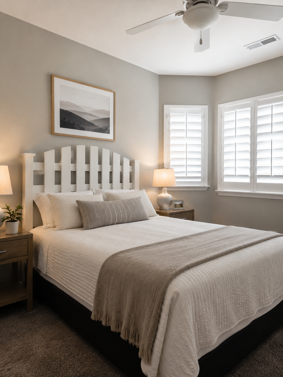 White Picket-Style Headboard — Charming & Clean