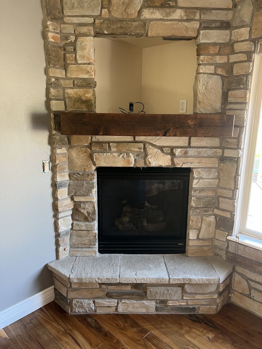 Distressed Wood Fireplace Mantle - Custom made