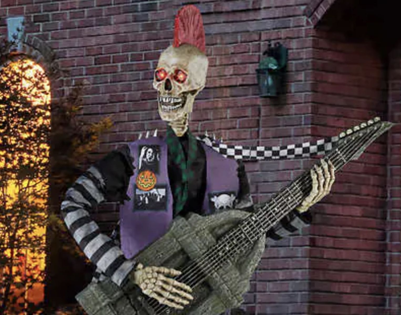 Halloween 6’ Punk Rocker Guitar Player Animatronic Gravestone Cemetery Statue Figurine Yard Home Decor Decoration Prop