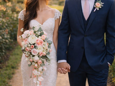 Beautiful Silk Cascade Bouquet and Boutonniere set