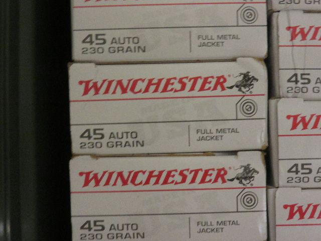 17 BOXES OF FACTORY WINCHESTER .45 AMMO - 230 GRAIN FMJ - SELLING AS A LOT INCLUDING AMMO CAN FOR LESS THAN $15.00/BOX