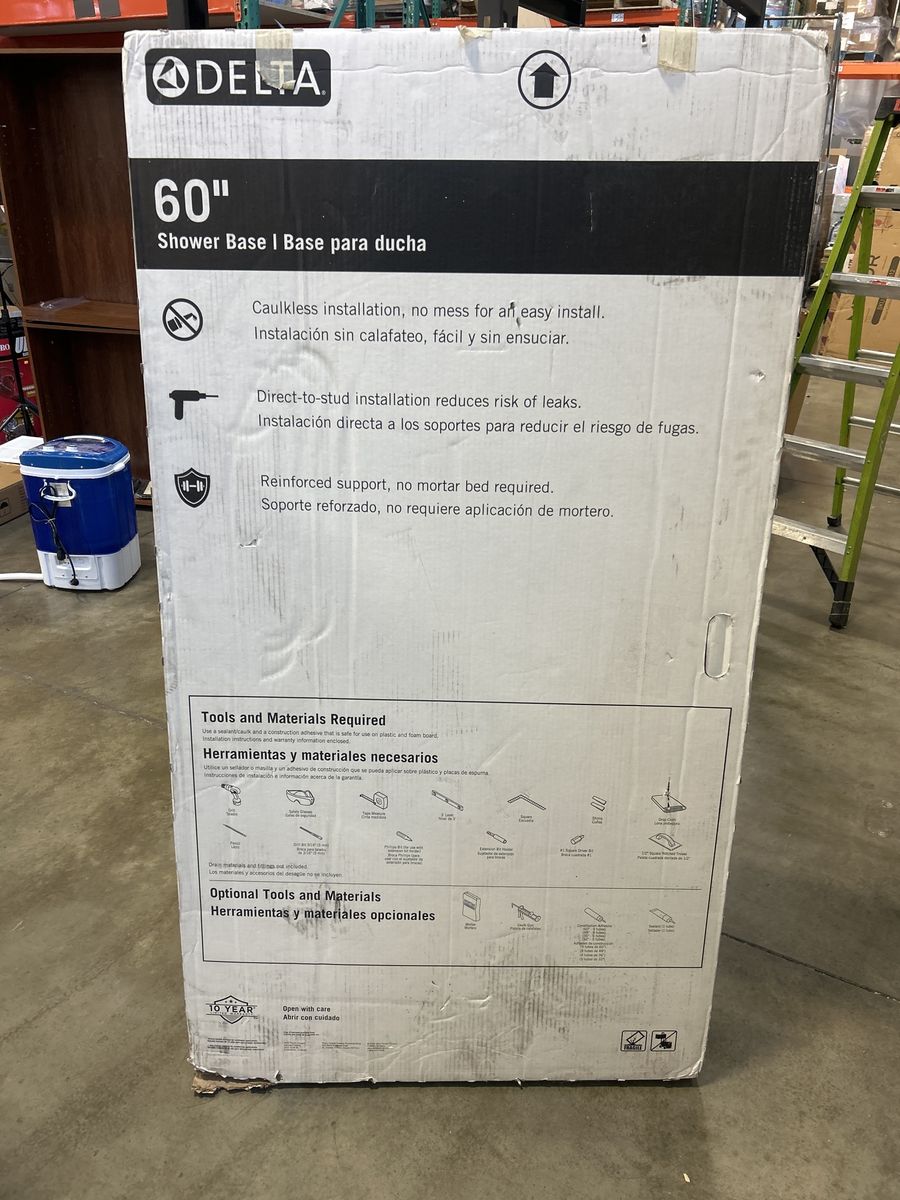 Delta 60" Caulkless Direct-to-Stud Shower Base - Reinforced Support, Easy Install