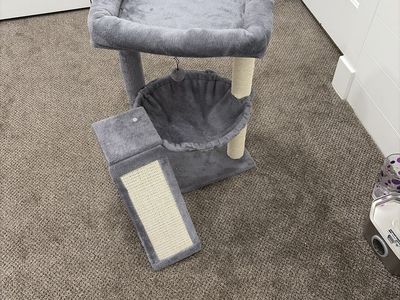 Gray Multi-Level Cat Tree with Bed, Hammock, and Scratching Post - Cozy Pet Furniture