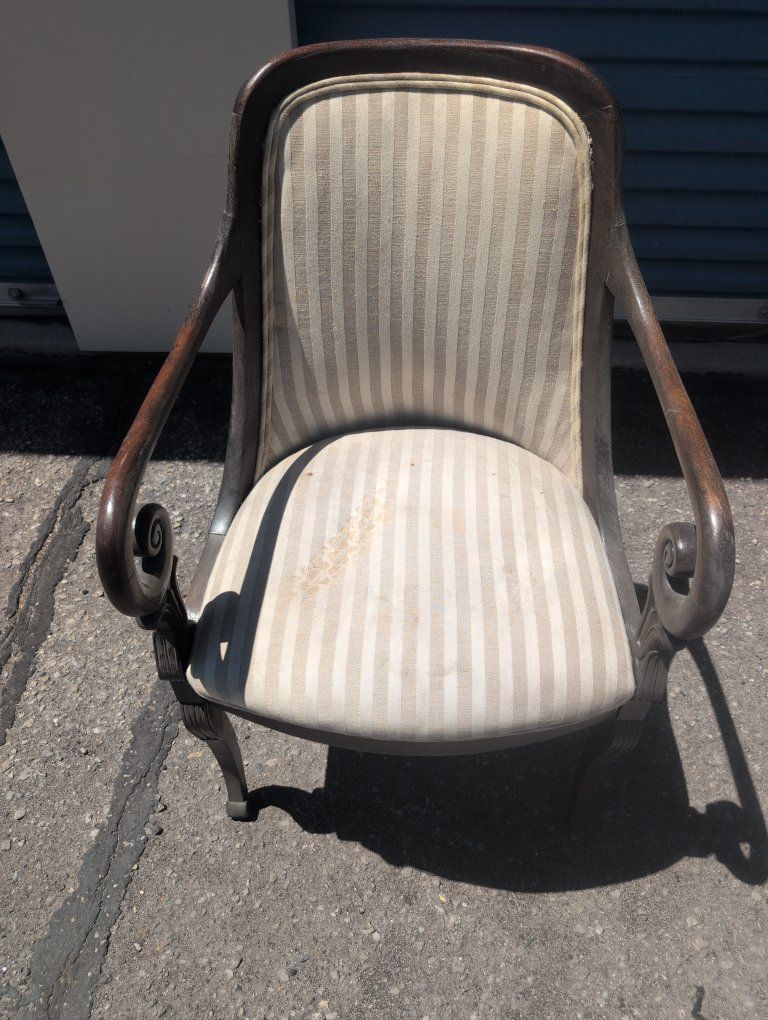 Vintage Wooden Accent Chair with Striped Upholstery - Decorative Living Room Furniture