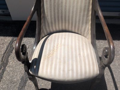 Vintage Wooden Accent Chair with Striped Upholstery - Decorative Living Room Furniture
