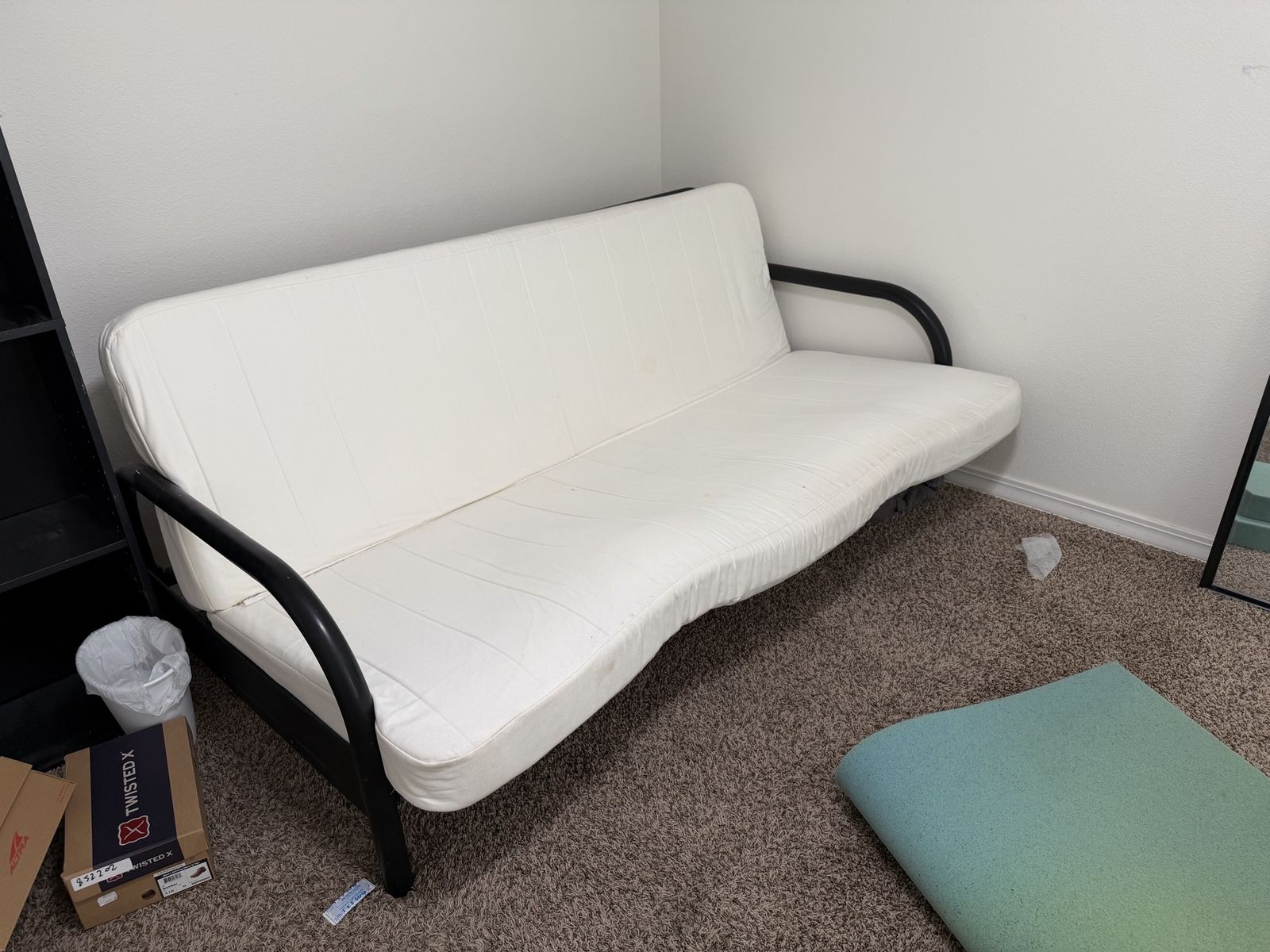 Black Metal Frame Futon with White Mattress & Extra Foam