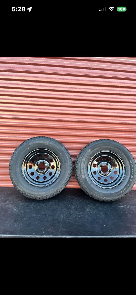 New Set of 2 Hi Run ST 205/75 R 15 Trailer Tires Mounted on New Black Mod Wheels 5 on 4.5 Lug Pattern 