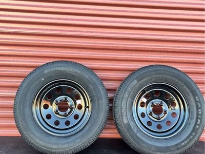 New Set of 2 Hi Run ST 205/75 R 15 Trailer Tires Mounted on New Black Mod Wheels 5 on 4.5 Lug Pattern