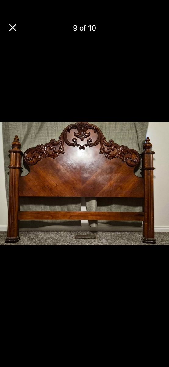 Ornate Carved Wood Headboard - Traditional Style Queen Size