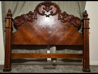 Ornate Carved Wood Headboard - Traditional Style Queen Size