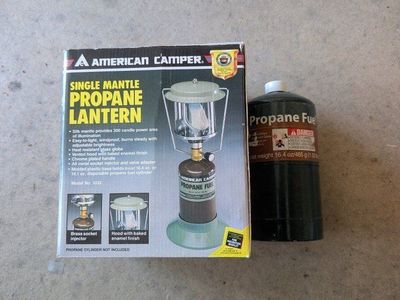 American Camper Single Mantle Propane Lantern Model 1032 - 300 Candle Power, Chrome Handle