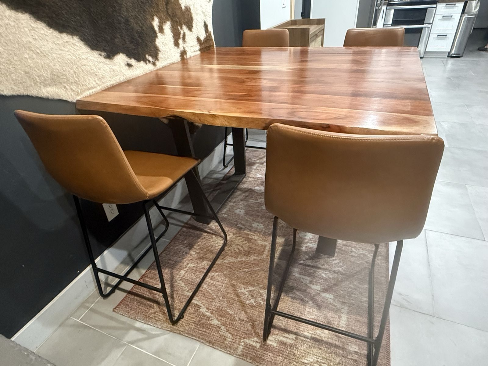 Solid Wood Table And Faux Leather Chairs