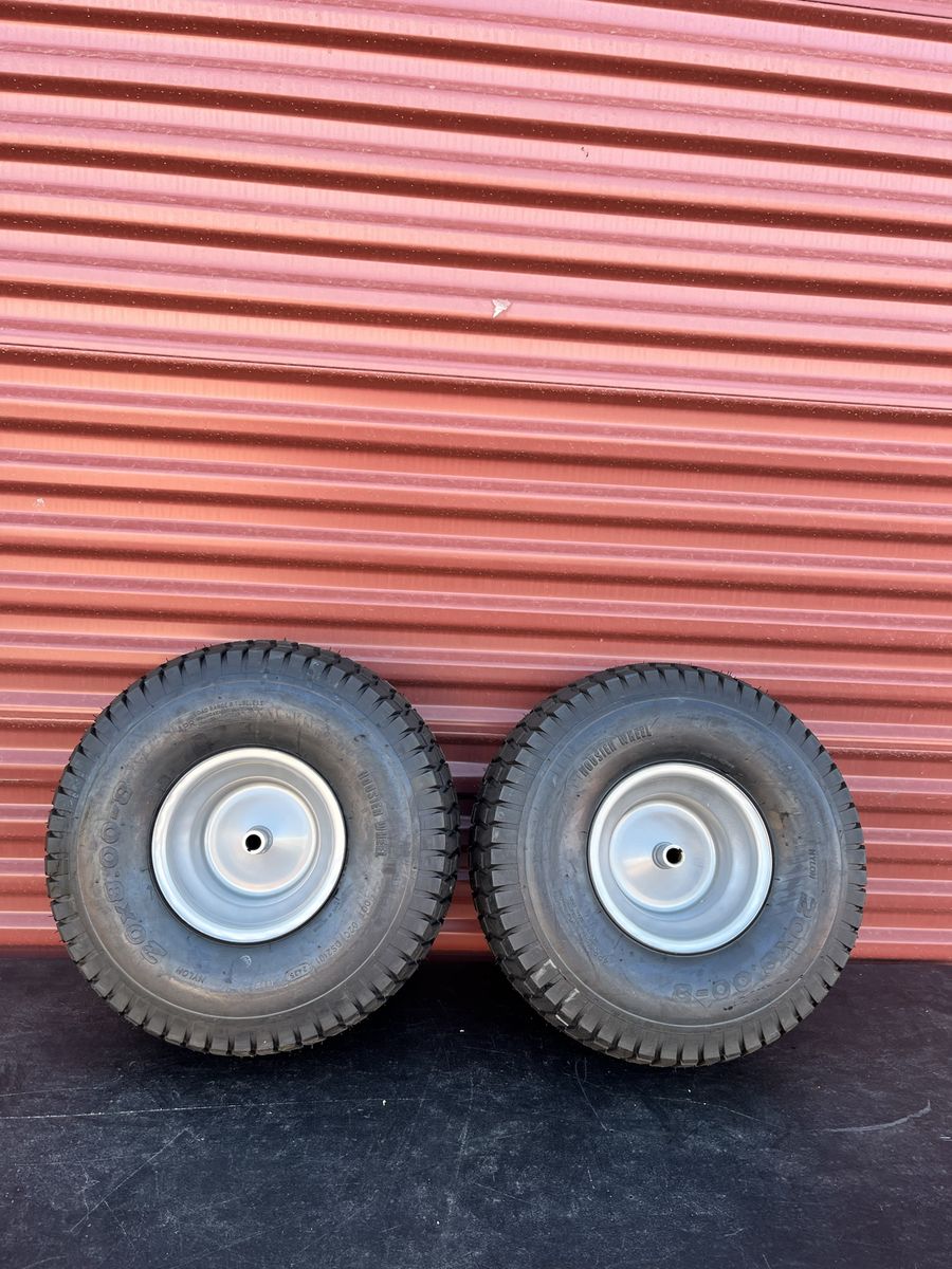 New Set of 2 Hoosier 20X8.00-8 Rear Lawn Tractor Tires Mounted on New Wheels 3/4” Keyed Bore Fits Deere and Craftsman