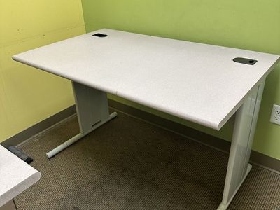 Gray Office Desk with Metal Frame and Cable Management Outlets - 4 Desks available currently