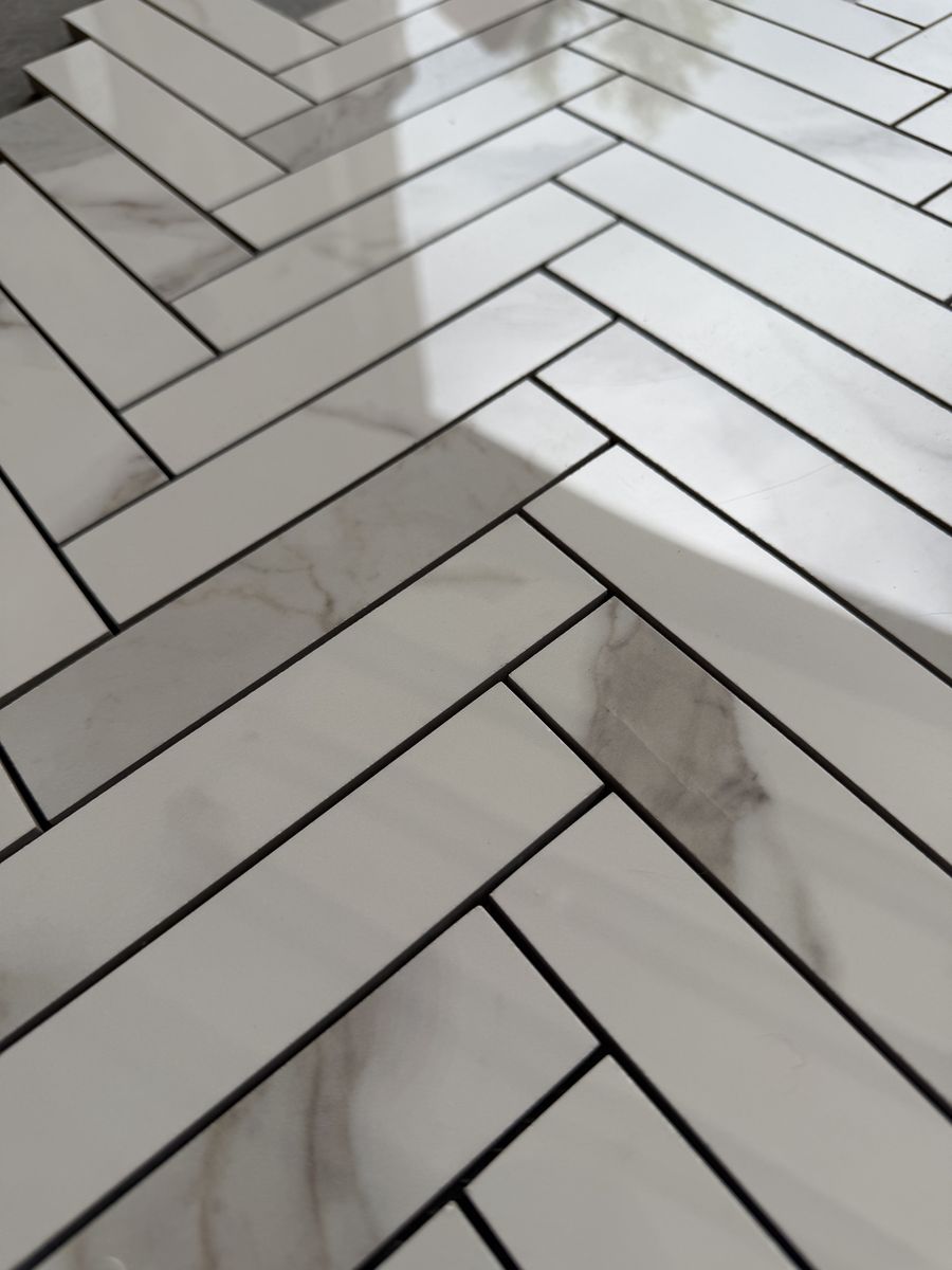 50 sqft Herringbone White Marble look, polished porcelain Tile Mosaic Backsplash/Flooring