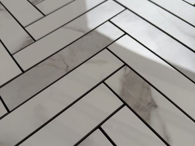 50 sqft Herringbone White Marble look, polished porcelain Tile Mosaic Backsplash/Flooring