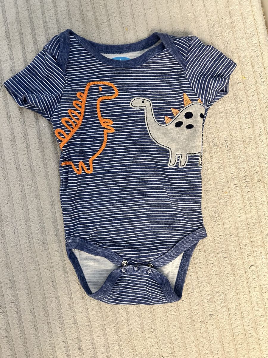 Bon Bebe Baby Boy's Blue Striped Dino Short Sleeve Bodysuit, Size 6M