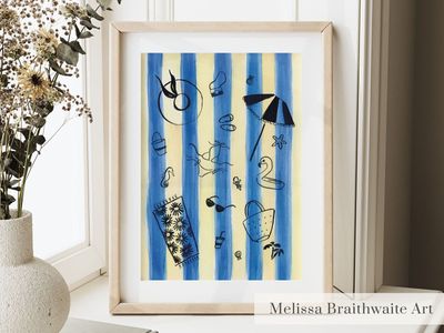 Beach Scene Watercolor Art Print: Coastal Summer Decor