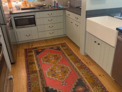 Vintage Hand-Knotted Wool Area Rug - 4x6 ft in Pink, Yellow & Black Floral