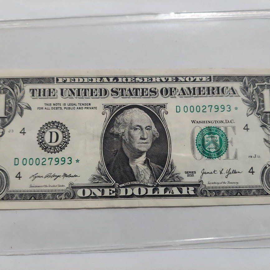 2021 $1 One Dollar Bill Star Note D00027993*