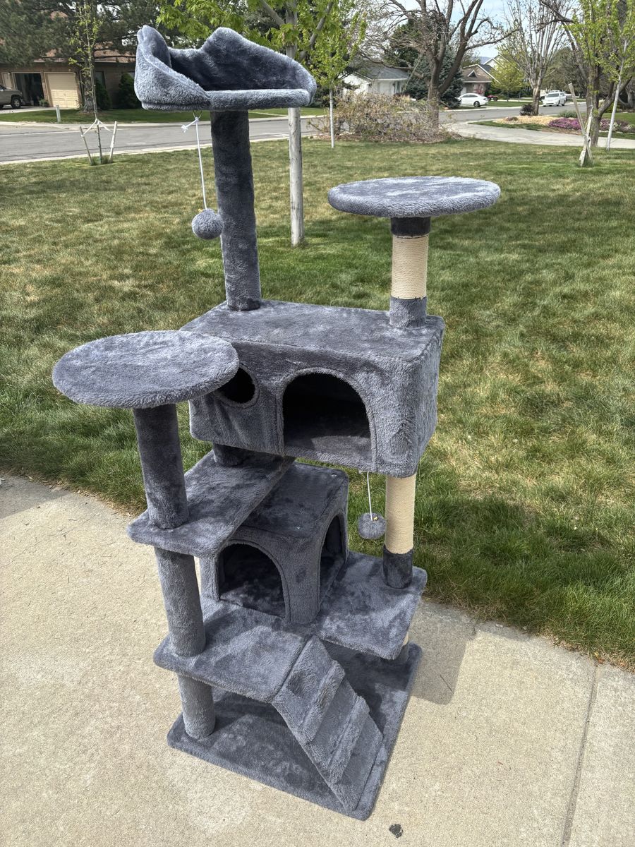 54in Cat Tree Multi-Level Tower Scratching Posts Climbing Ladder Pet House Furniture Dark Gray