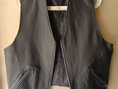 Men's Black Leather Biker Vest Zip Front