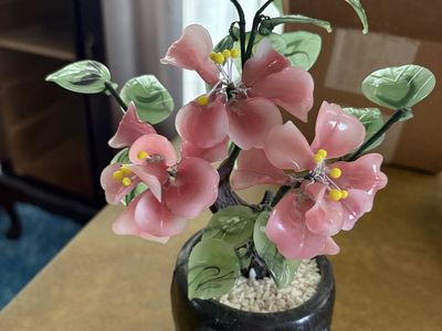 Vintage Resin Flower Bonsai Tree Figurine in Decorative Pot