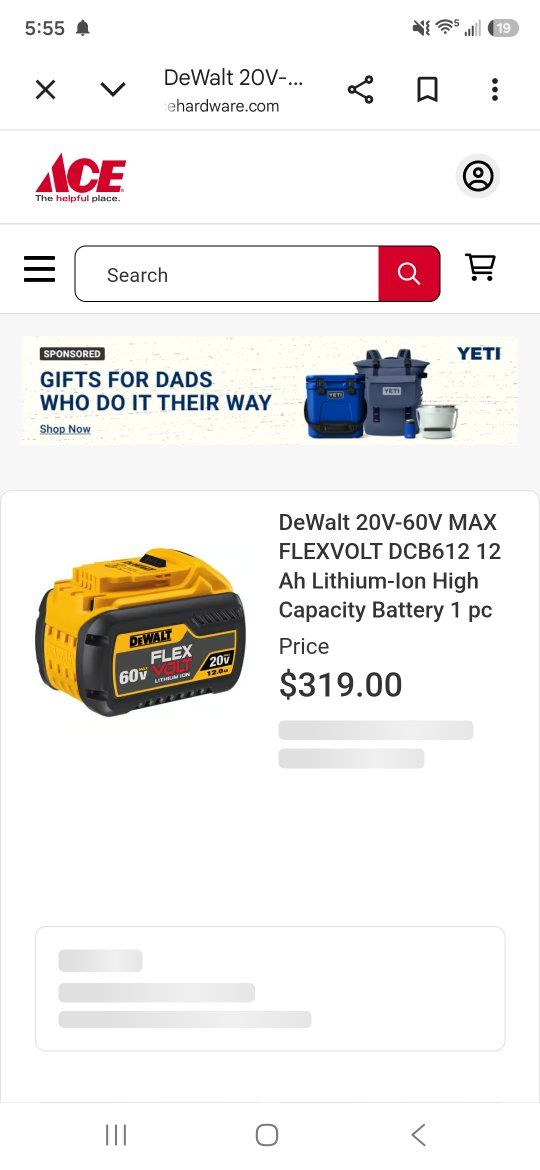 DeWalt FLEXVOLT DCB612 20V-60V MAX 12 Ah Lithium-Ion High Capacity Battery 1 pc