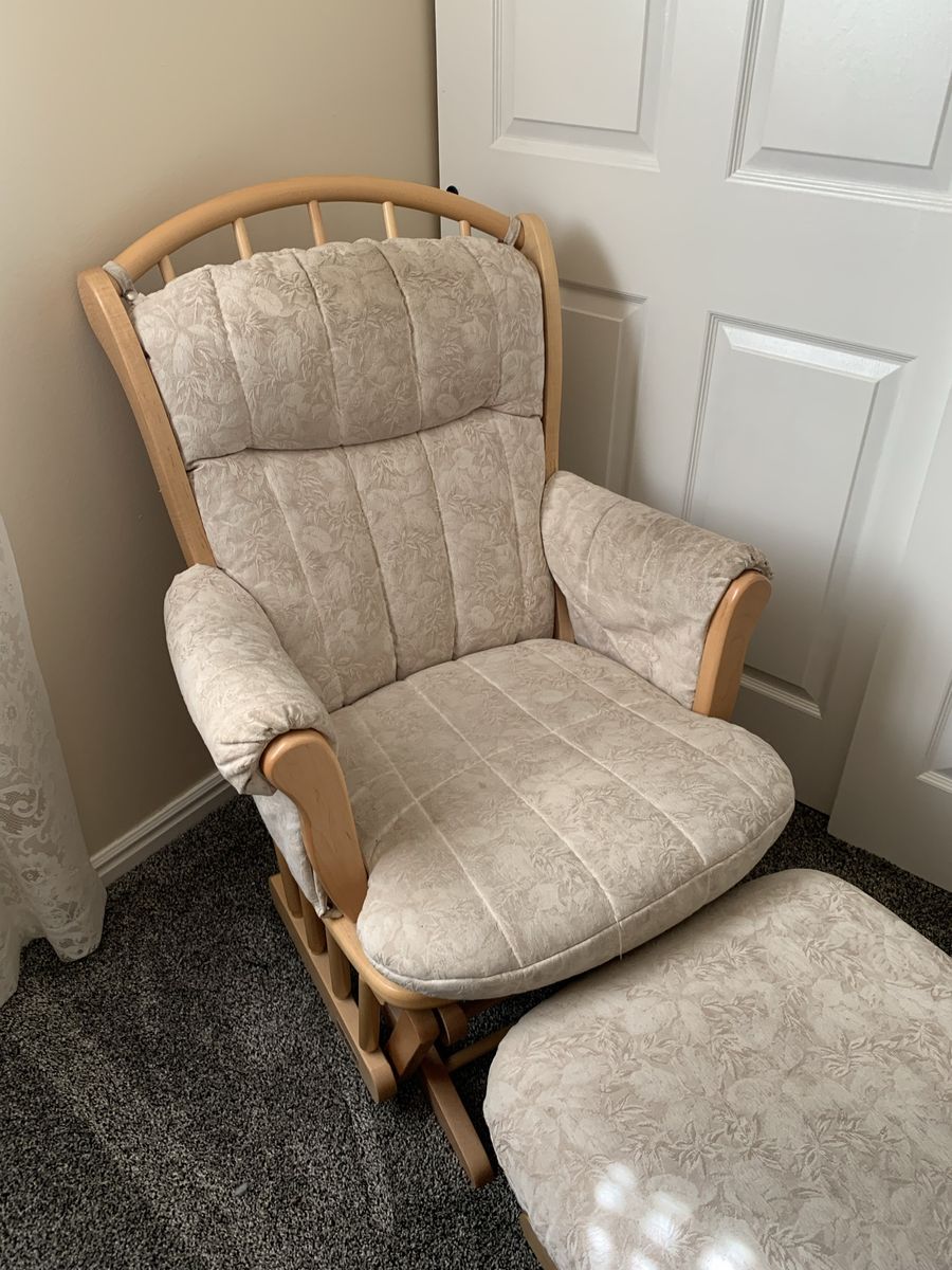 Wooden Glider Rocking Chair with Upholstered Cushions and Ottoman - Nursery Furniture