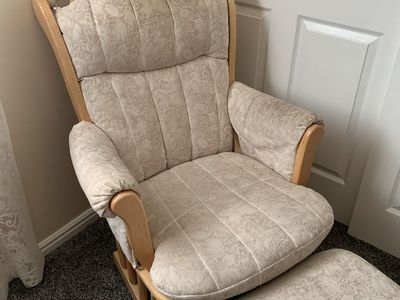 Wooden Glider Rocking Chair with Upholstered Cushions and Ottoman - Nursery Furniture