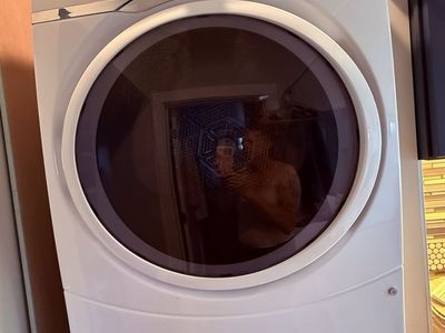 GE White Front Load Electric Dryer with Steam & Sanitize