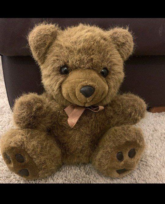 Dakin Furry Folk Brown Puppet Teddy Bear 5-10 in Ribbon Black Eyes Vintage 1980s