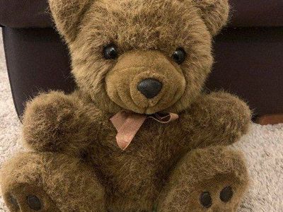 Dakin Furry Folk Brown Puppet Teddy Bear 5-10 in Ribbon Black Eyes Vintage 1980s