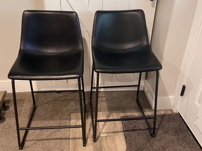 Set of 2 Black Counter Height Bar Stools with Metal Legs - Modern & Sleek Design