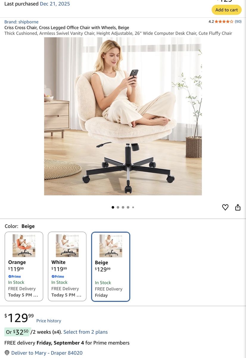 Cross-Legged Office Chair with Teddy Plush, Height Adjustable & Rocking
