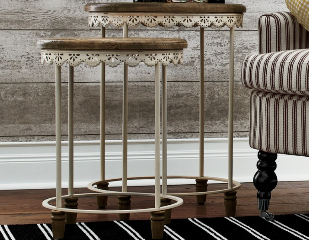 New in Box Set of 2 Lace-Apron Nesting Accent Tables