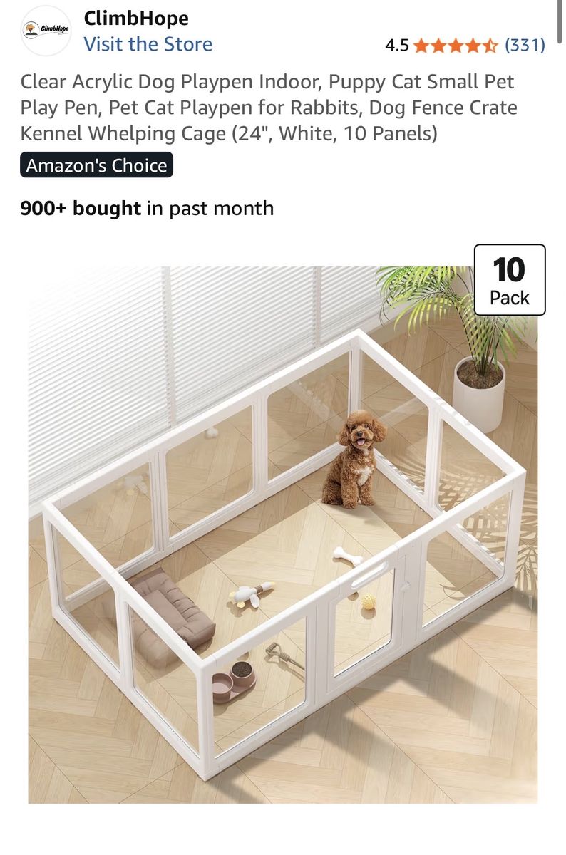 Acrylic dog playpen with rug (new)