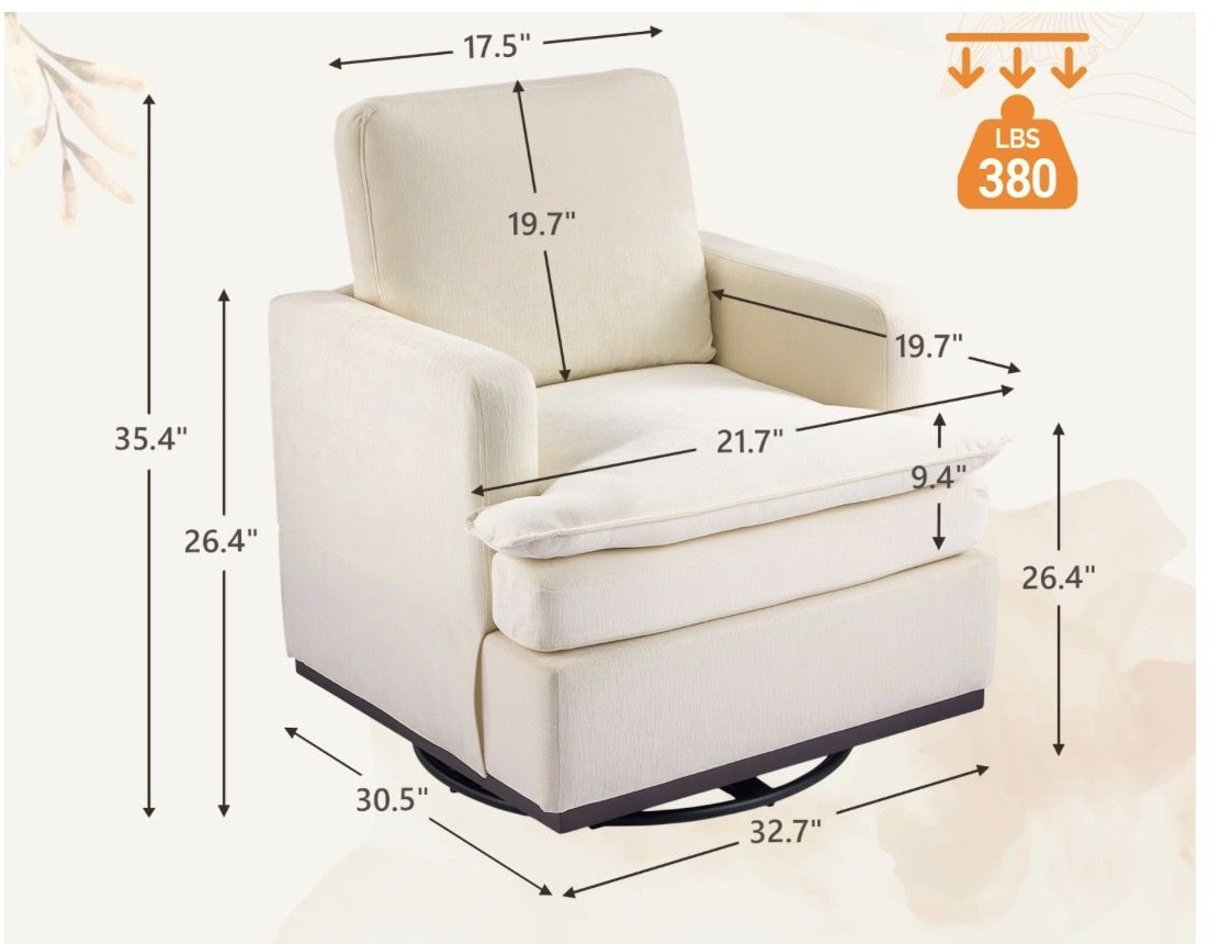 JYWO 360-Degree Swivel Rocking Accent Chair, Beige, Weight Capacity 380lbs