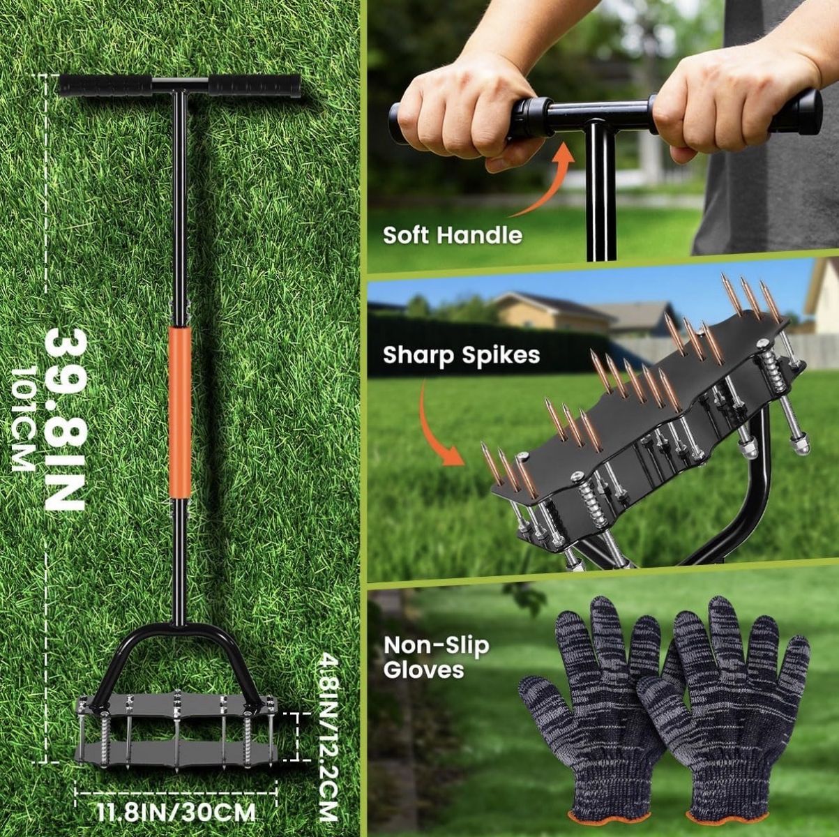 Lawn Aerator with Soft Handle & Sharp Spikes