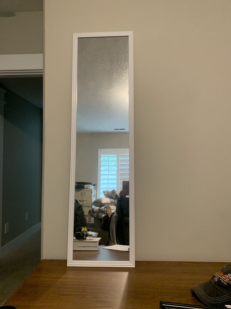 White Framed Full-Length Wall Mirror (49 1/2" x 13 1/2")