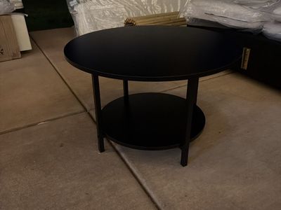 Black Round Coffee Table with Lower Storage Shelf