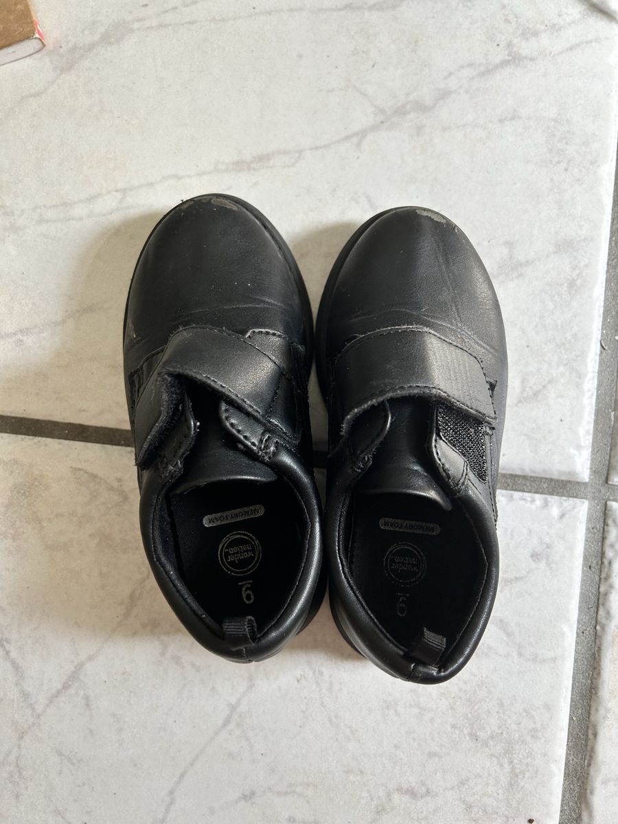 Wonder Nation Toddler Boys Black Dress Shoes - Hook & Loop, Memory Foam, Non-Marking Sole, Size 9