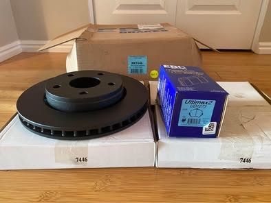 Front brake kit for 2007 - 2018 Jeep Wrangler JK. EBC RK7446 Ultimax 2 Brake Rotors & UD1273 Pads