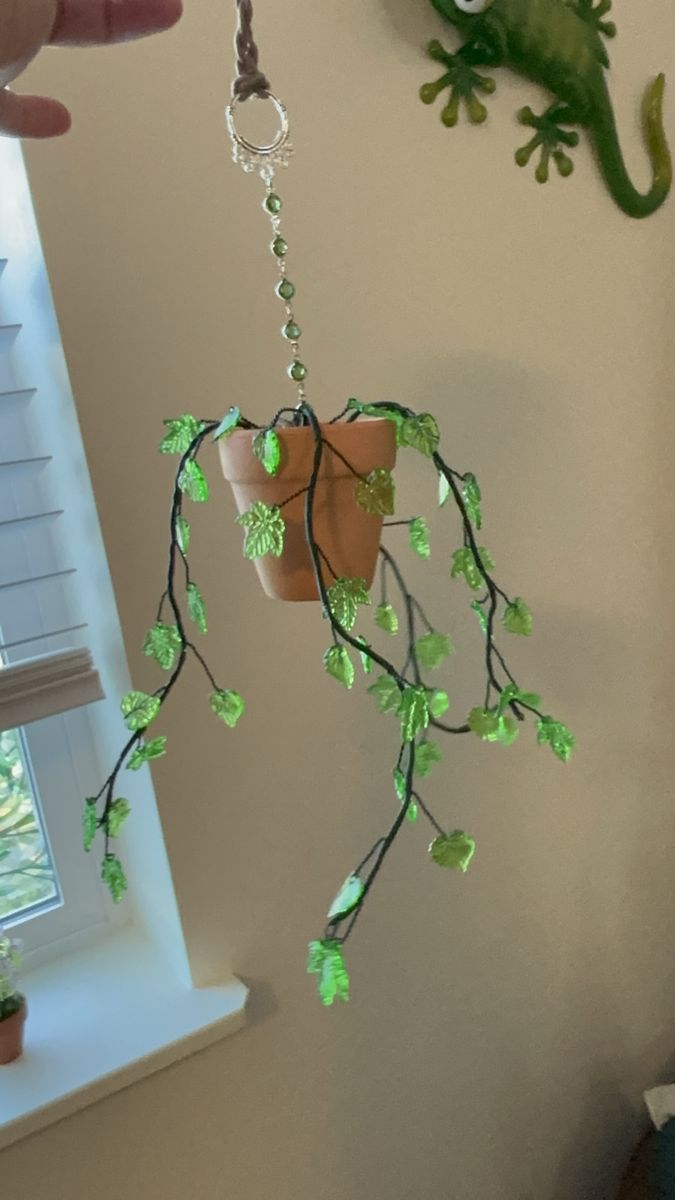 Custom handmade large hanging beaded plants.