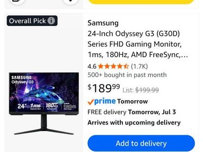 New in box Samsung Odyssey G3 (G30D) 24" FHD Gaming Monitor 1ms 180Hz AMD FreeSync Premium
