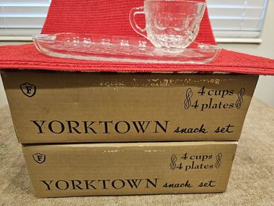 Vintage Anchor Hocking Yorktown Clear Glass Snack Set - 8 Cups & 8 Plates (2 Sets of 4)