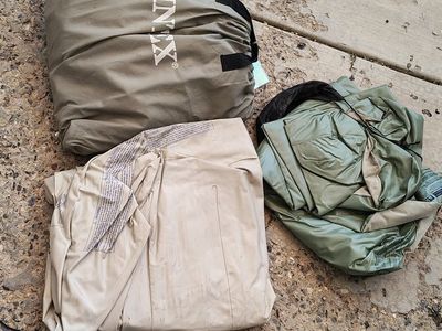 Camping tents, sleeping bags, mattresses, pads, backpacks