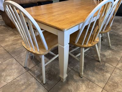 Solid Wood Dining Table Set: with 6 chairs and matching bench